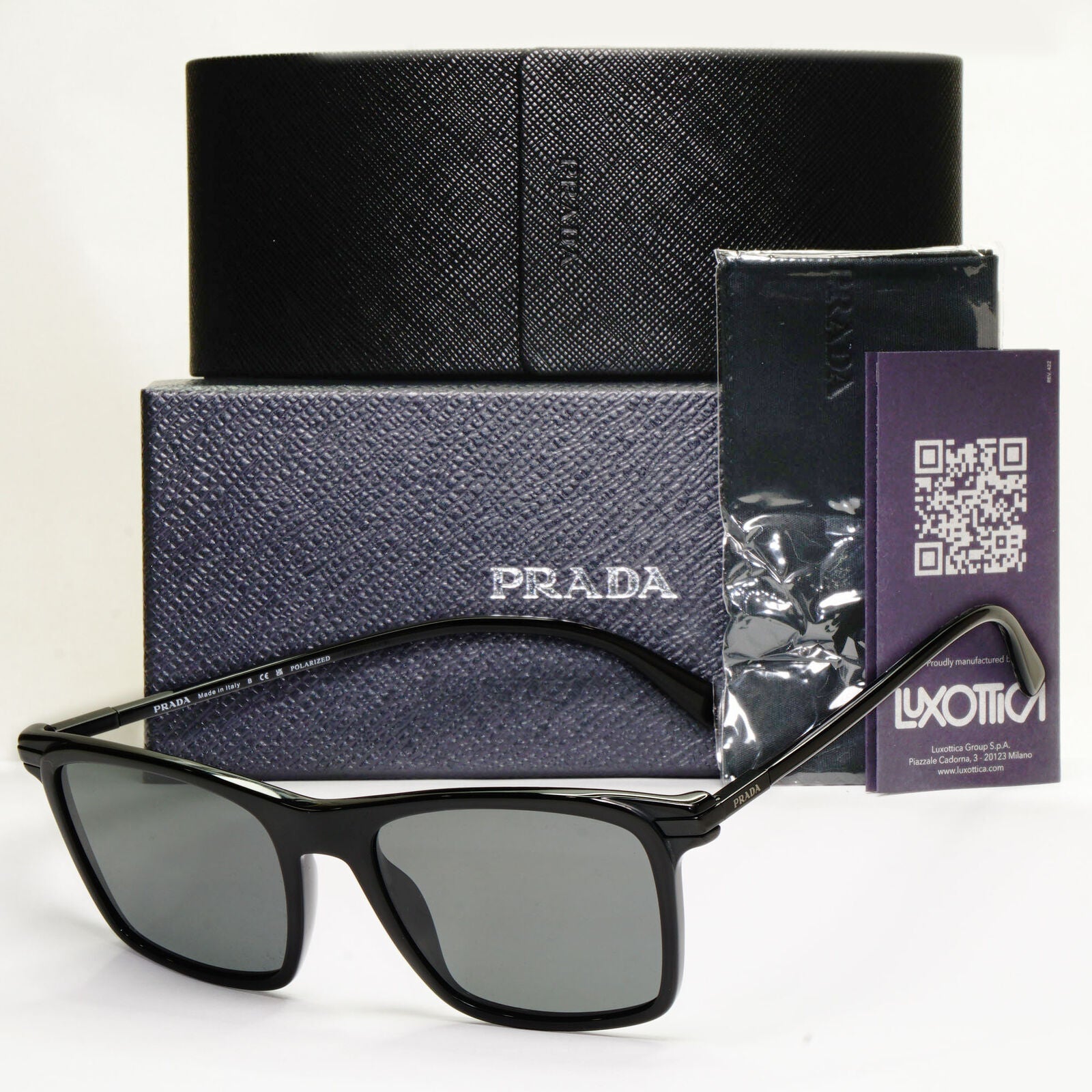 Prada Sunglasses Polarized Glass Lens Black Square Grey PR19XS SPR 19X 07F-08G
