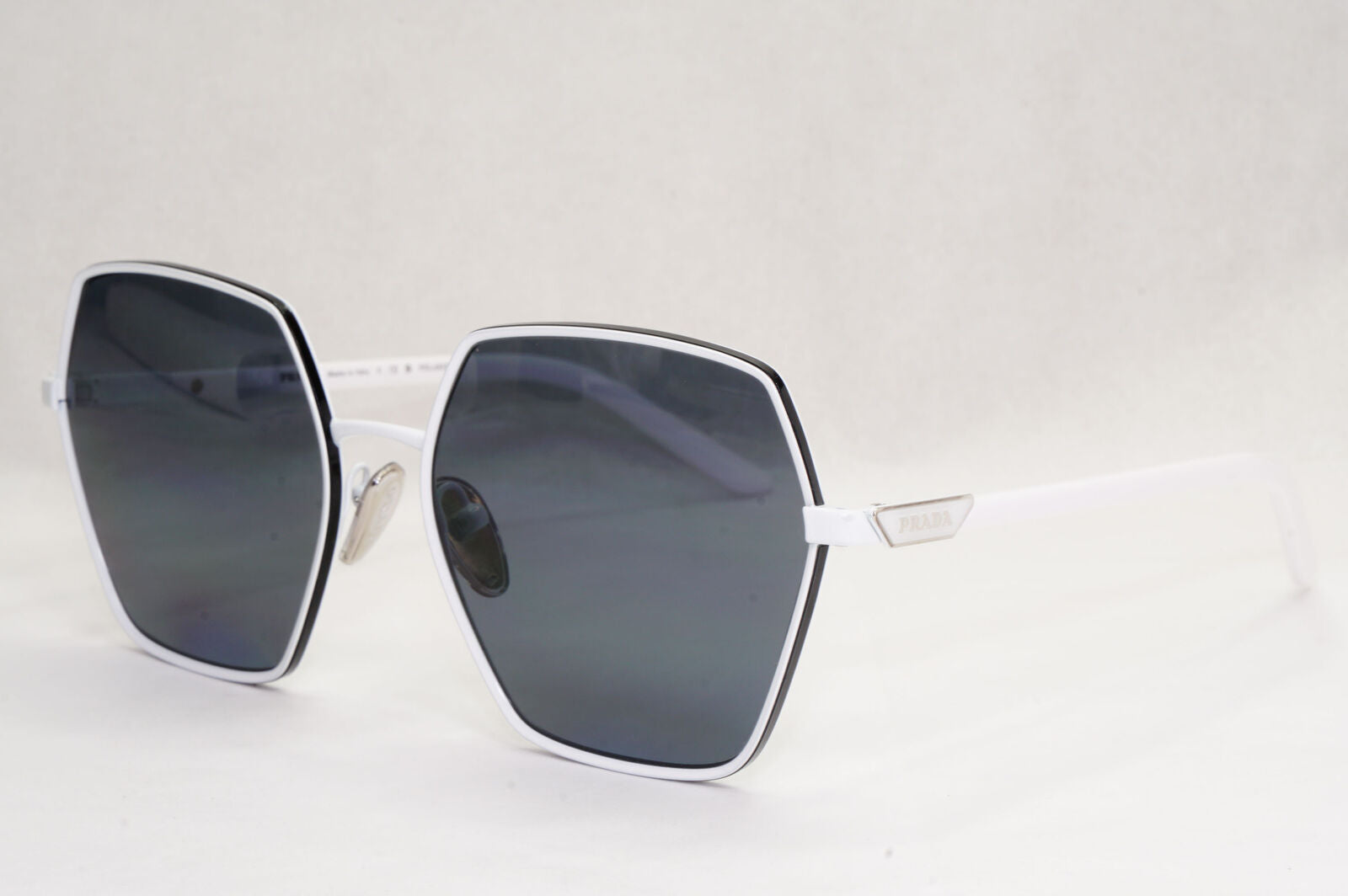 Prada Sunglasses White Polarized Grey Angular Square PR56YS SPR 56Y 461-5Z1 55mm