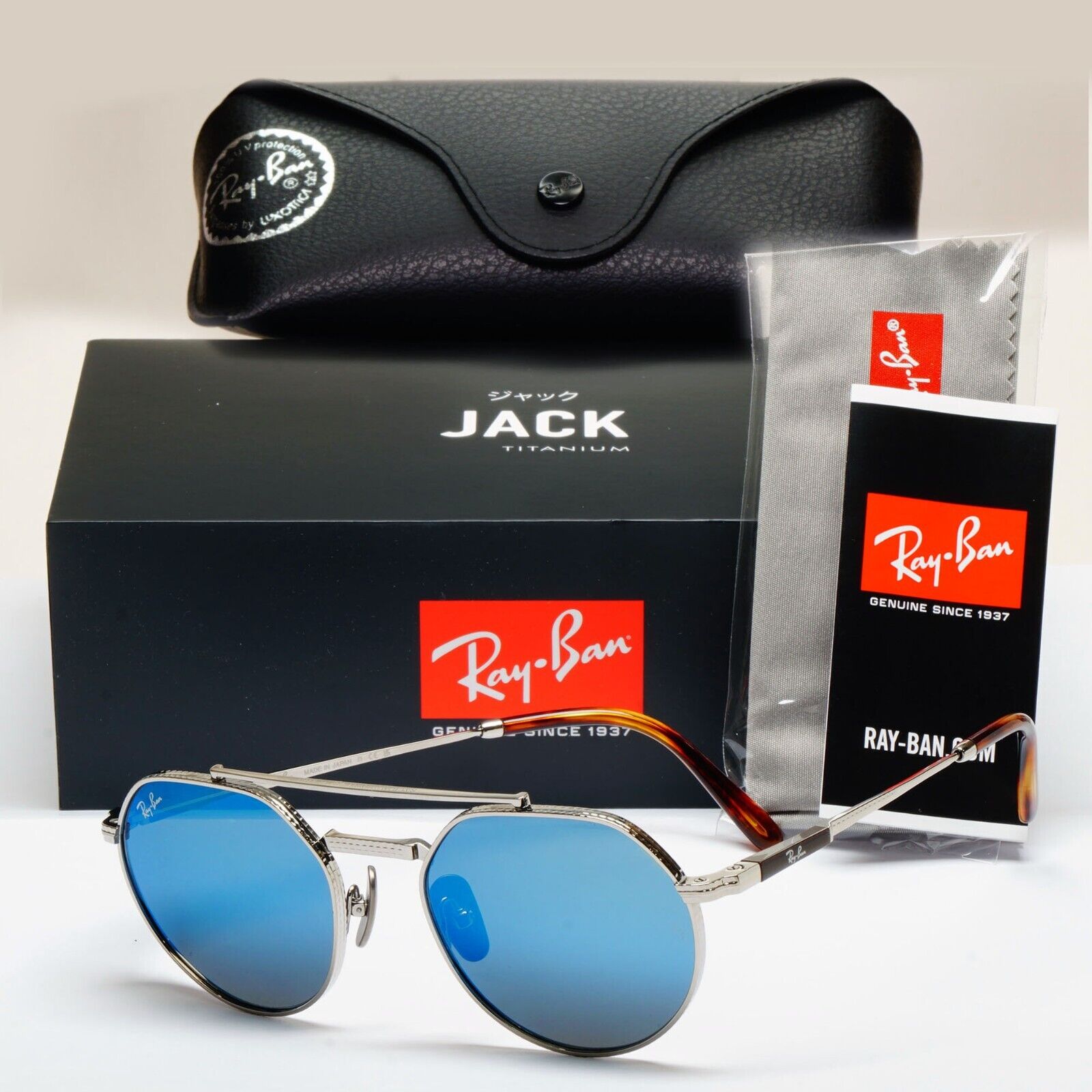 Ray-Ban Sunglasses Jack II Titanium Mirror Blue Silver Grey RB 8265 3139/O4 53mm