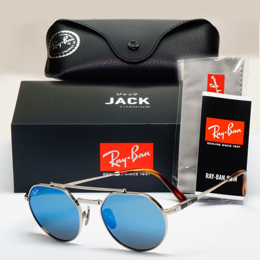 Ray-Ban Sunglasses Jack II Titanium Mirror Blue Silver Grey RB 8265 3139/O4 53mm