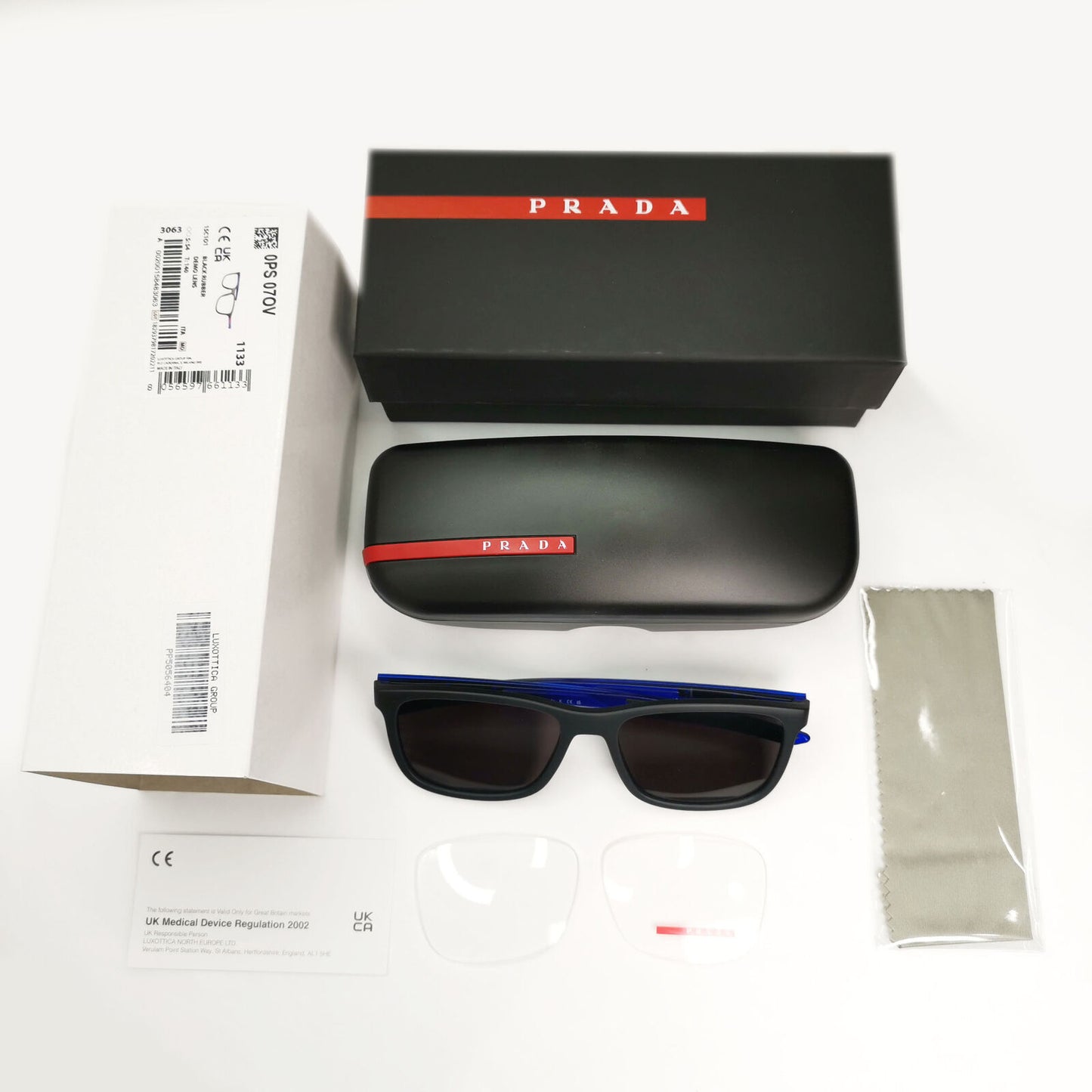 Prada Sunglasses Black Blue Square Red Stripe PS07OV VPS 07O 15C-1O1 54mm