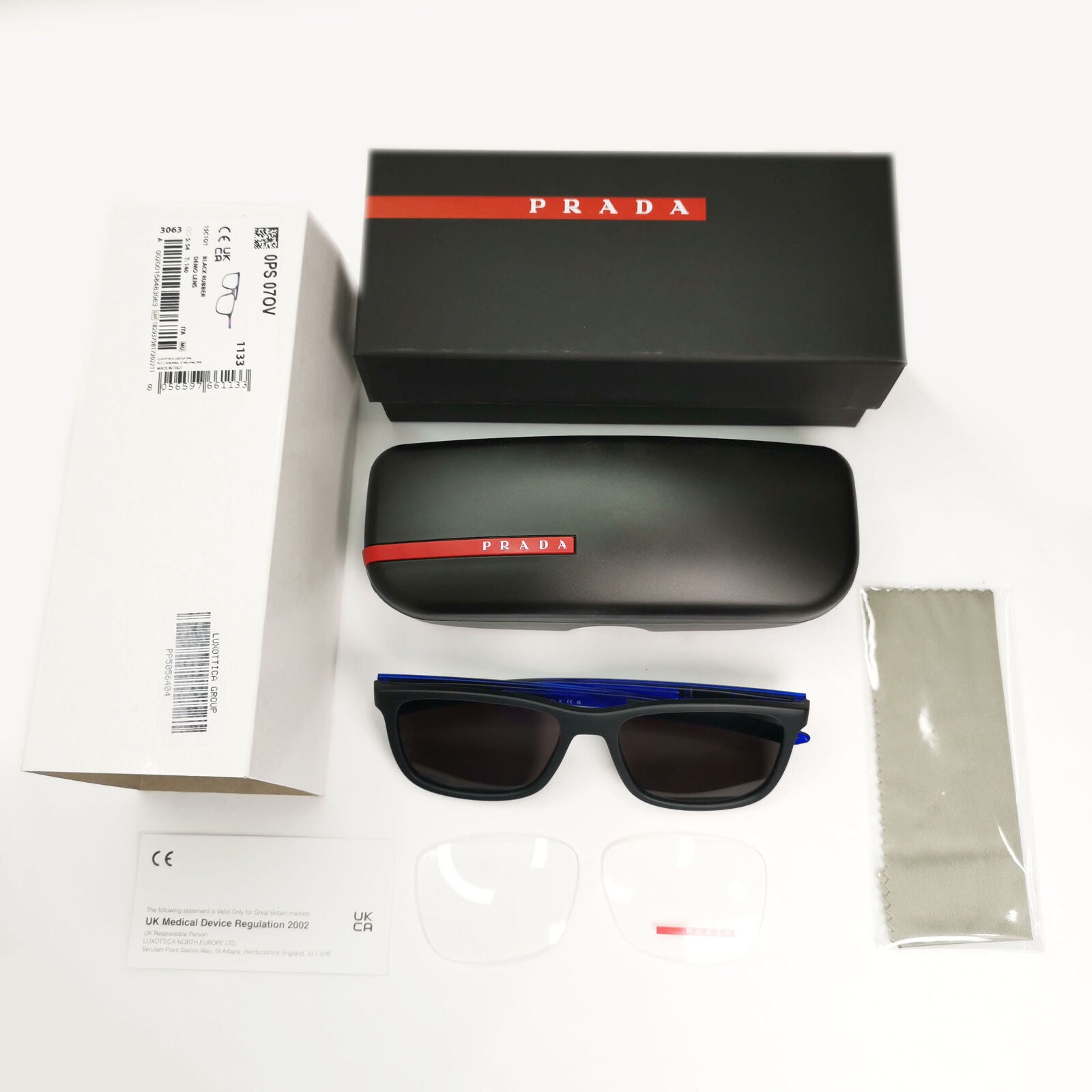 Prada Sunglasses Black Blue Square Red Stripe PS07OV VPS 07O 15C-1O1 54mm