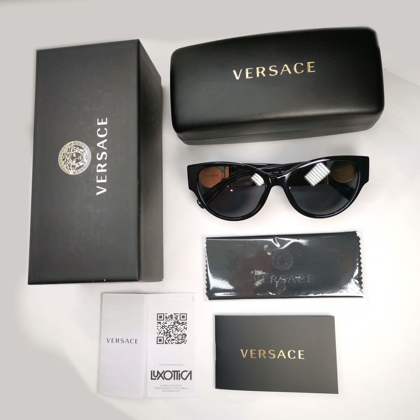 Versace Sunglasses Black Gold Medusa Full Rim Cat Eye Womens MOD VE 4368 GB1/87
