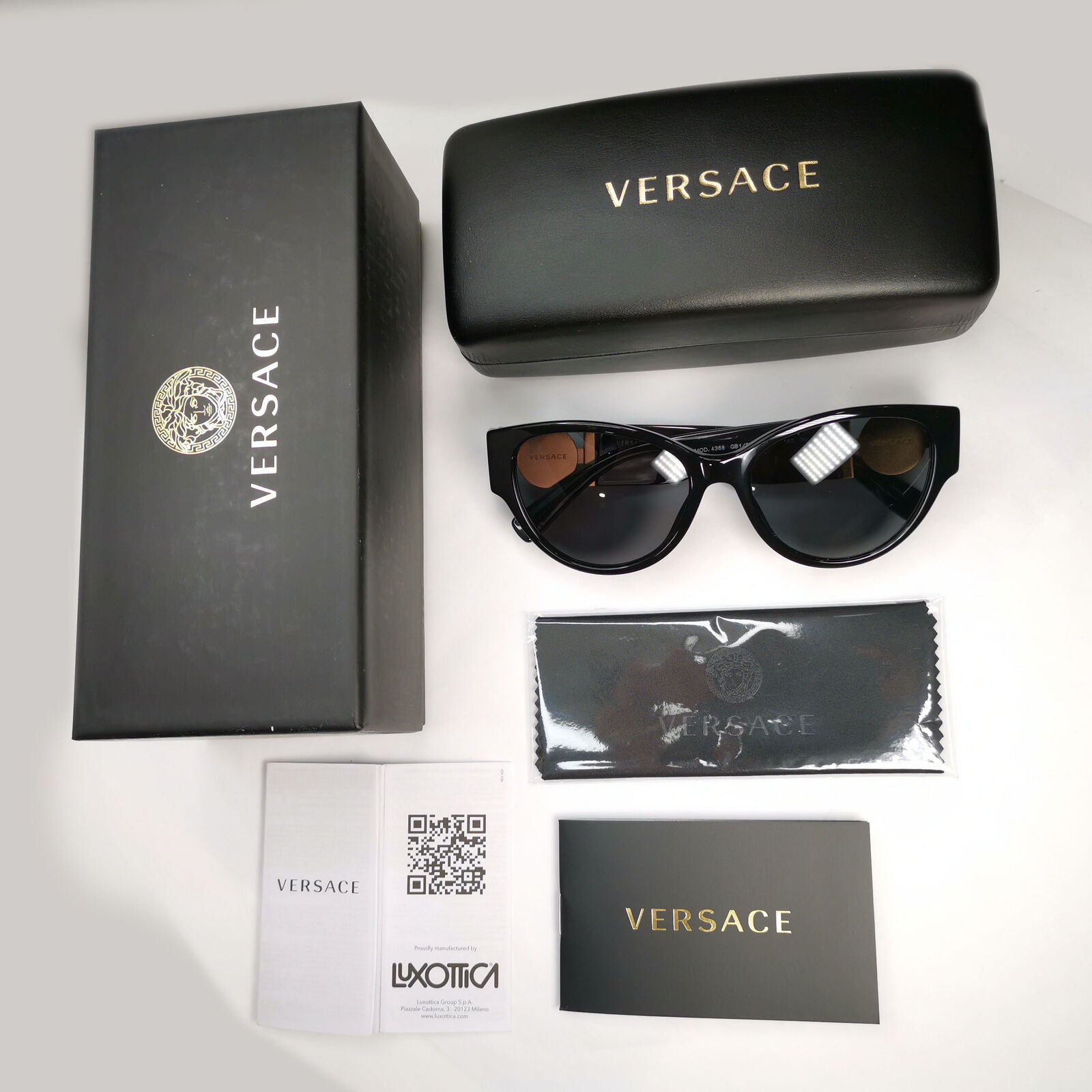 Versace Sunglasses Black Gold Medusa Full Rim Cat Eye Womens MOD VE 4368 GB1/87