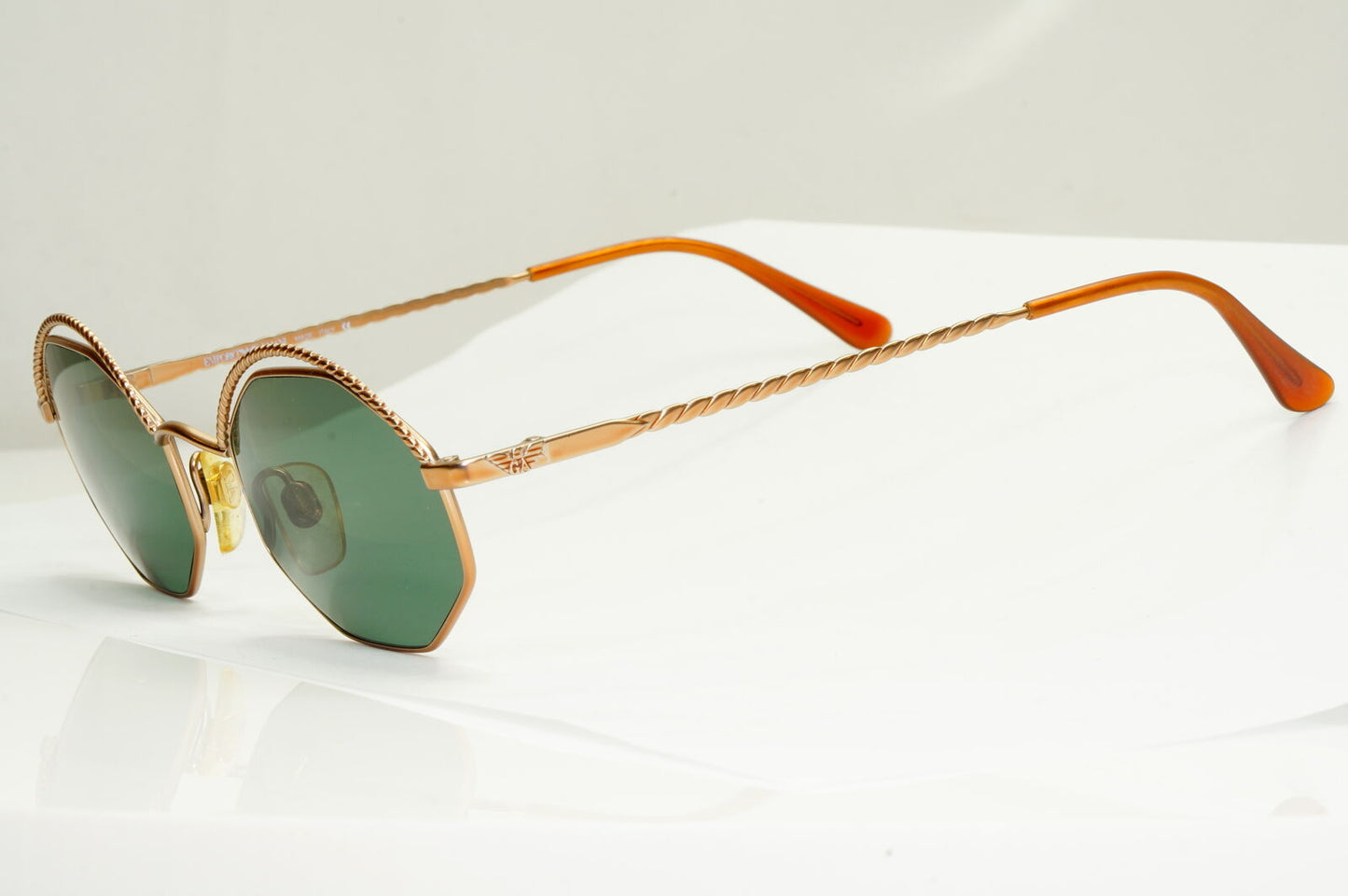Emporio Armani Sunglasses 1997 Vintage Hexagonal Braid Gold Green 032-S 816/21