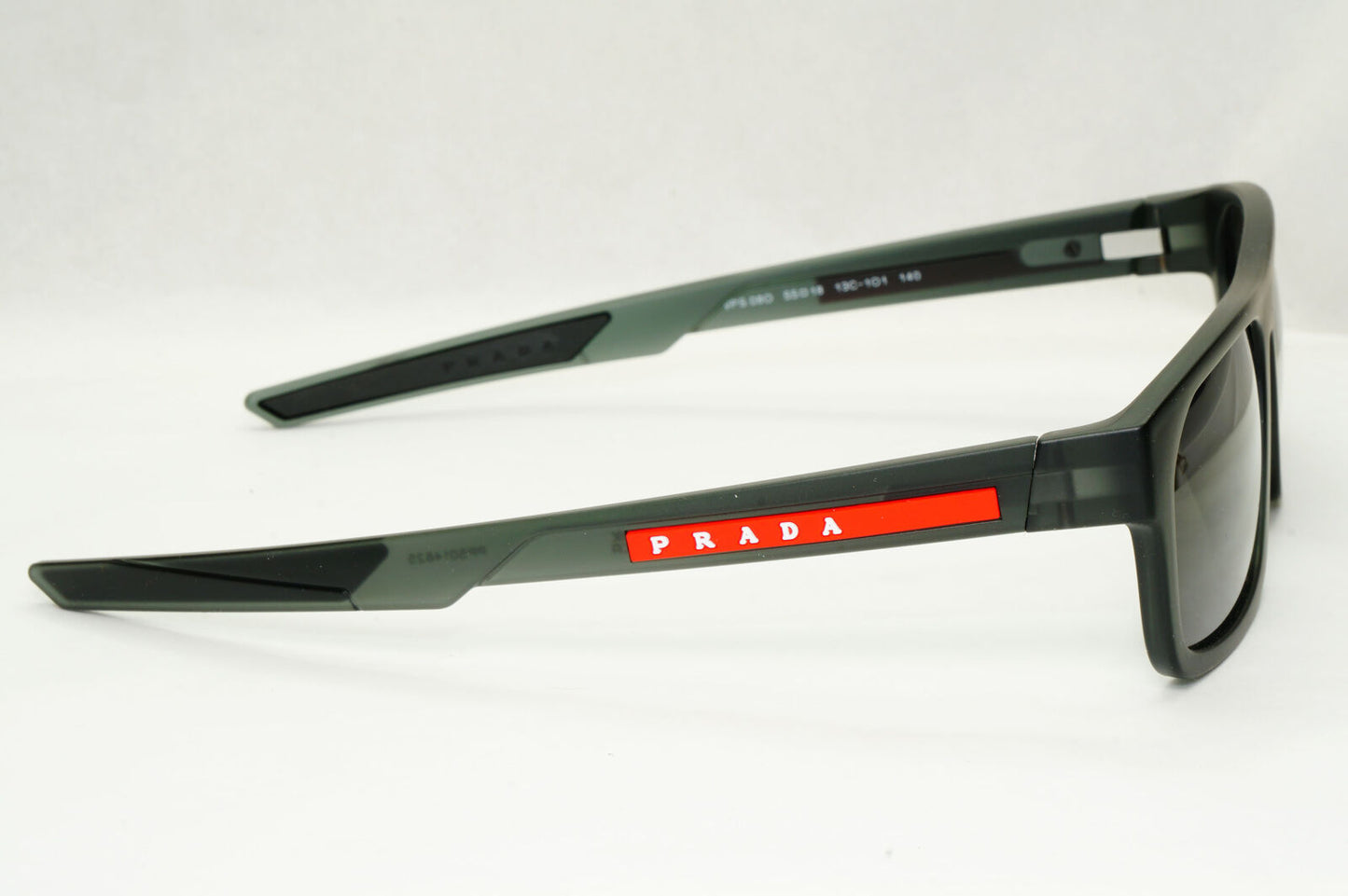 Prada Sunglasses Black Transparent Square Red Stripe PS08OV VPS 08O 13C-1O1 55mm