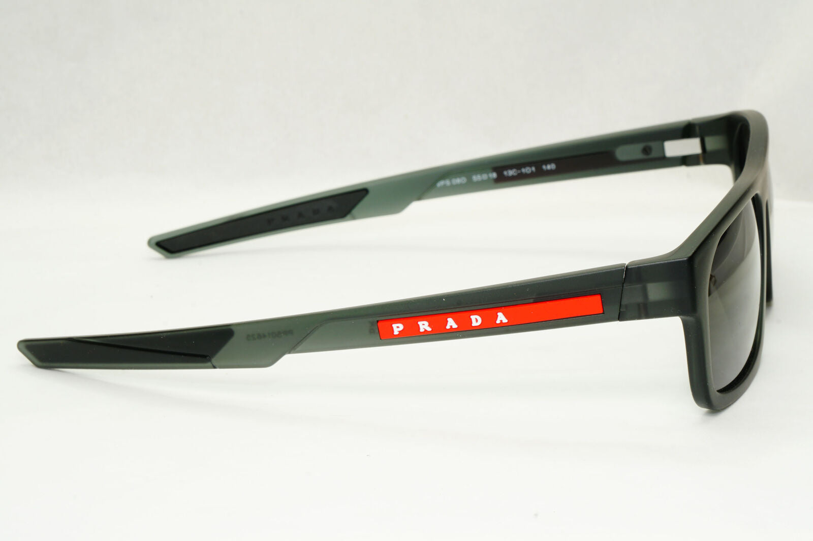 Prada Sunglasses Black Transparent Square Red Stripe PS08OV VPS 08O 13C-1O1 55mm