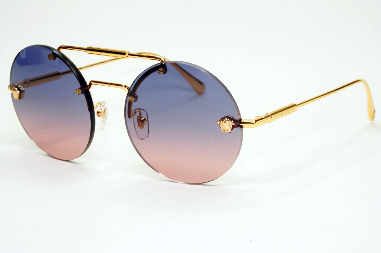 Versace Sunglasses Rimless Gold Medusa Blue Gradient Pink MOD VE 2244 1002/I6