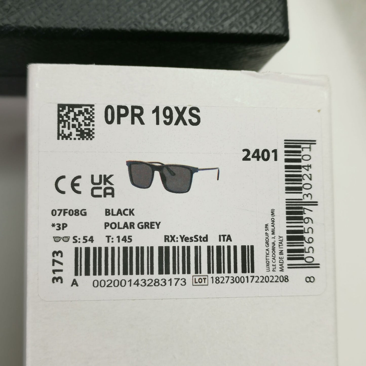Prada Sunglasses Polarized Glass Lens Black Square Grey PR19XS SPR 19X 07F-08G