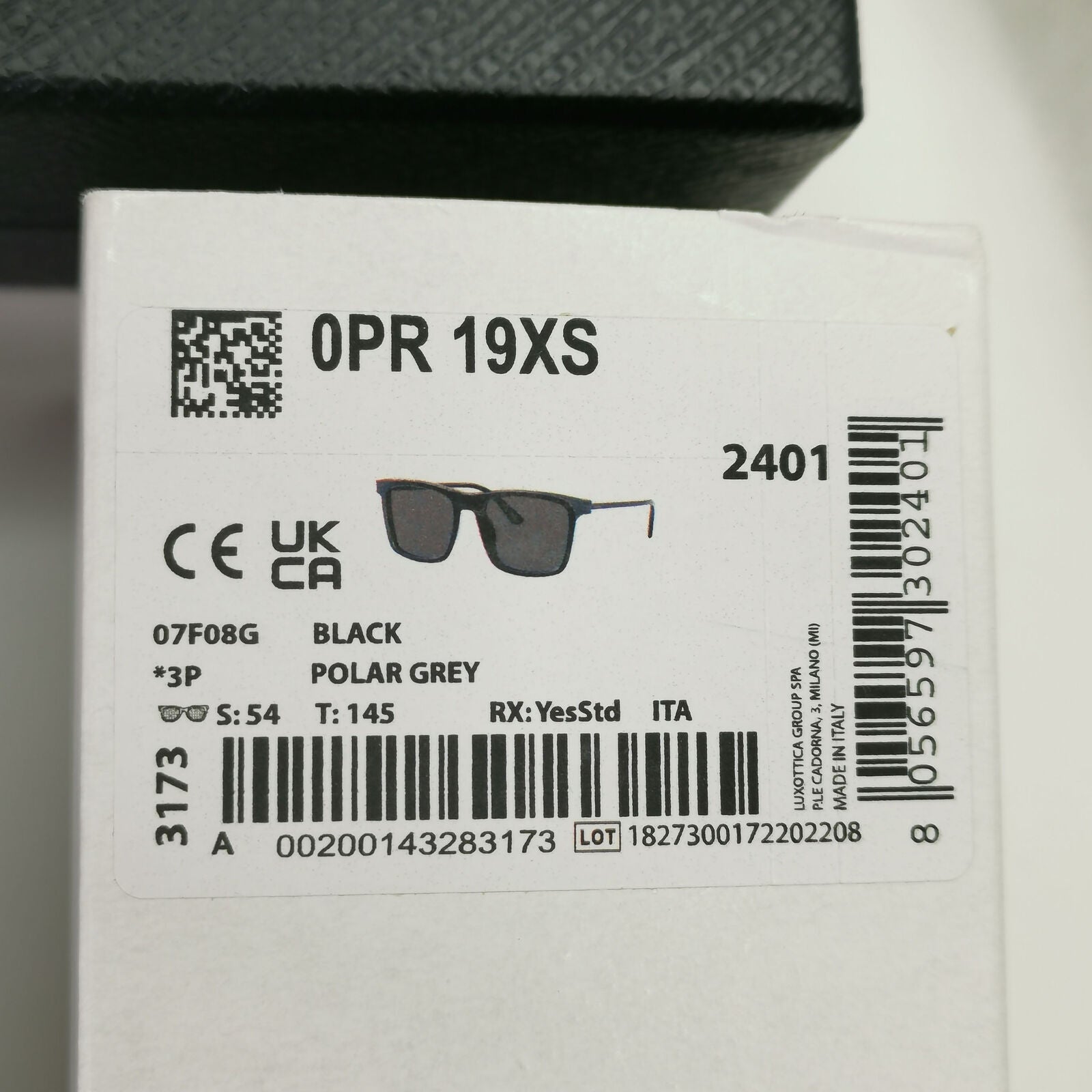 Prada Sunglasses Polarized Glass Lens Black Square Grey PR19XS SPR 19X 07F-08G