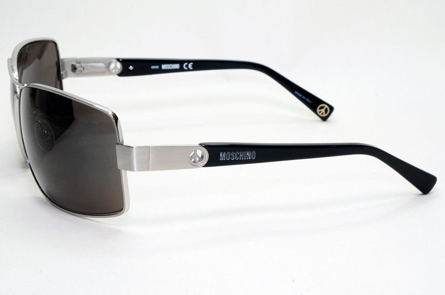 Moschino Sunglasses 2005 Vintage Silver Matte Black Wrap Square MO568 01 101124