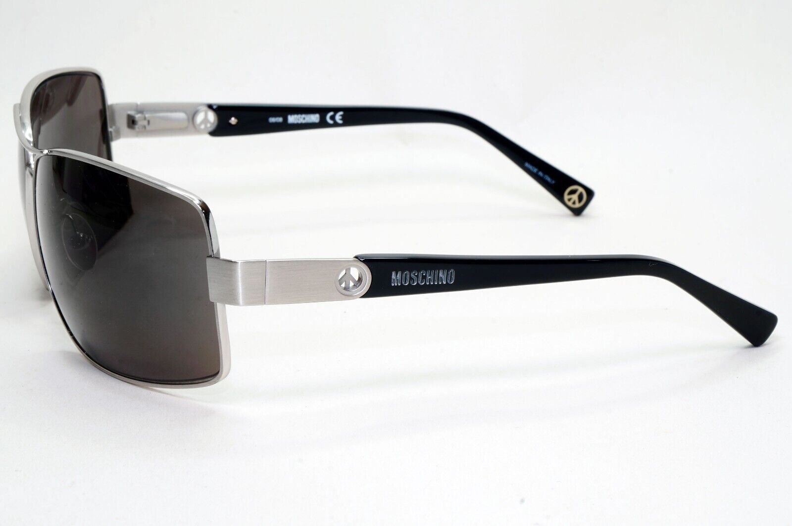 Moschino Sunglasses 2005 Vintage Silver Matte Black Wrap Square MO568 01 101124