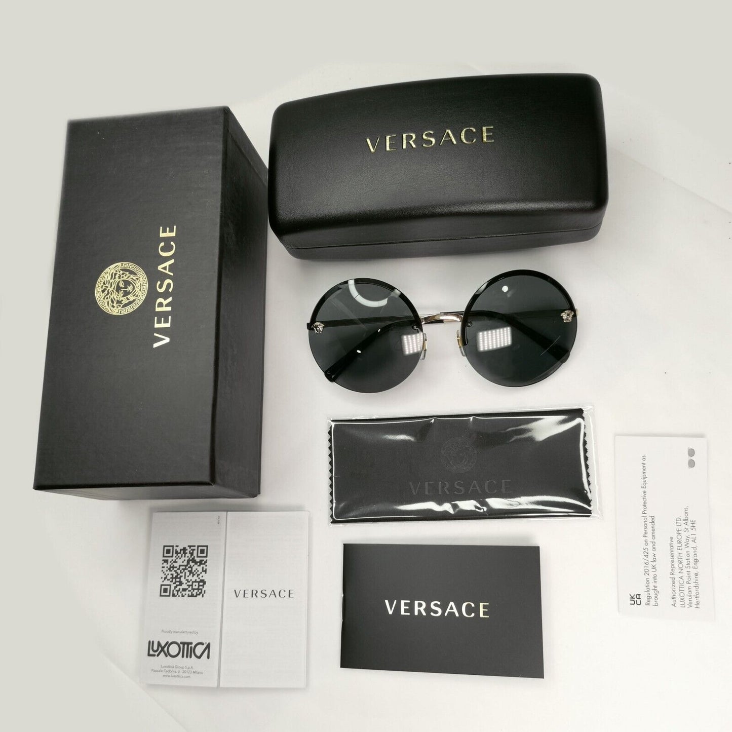 Versace Sunglasses Gold Black Round Medusa Rimless Metal MOD VE 2176 1252/87