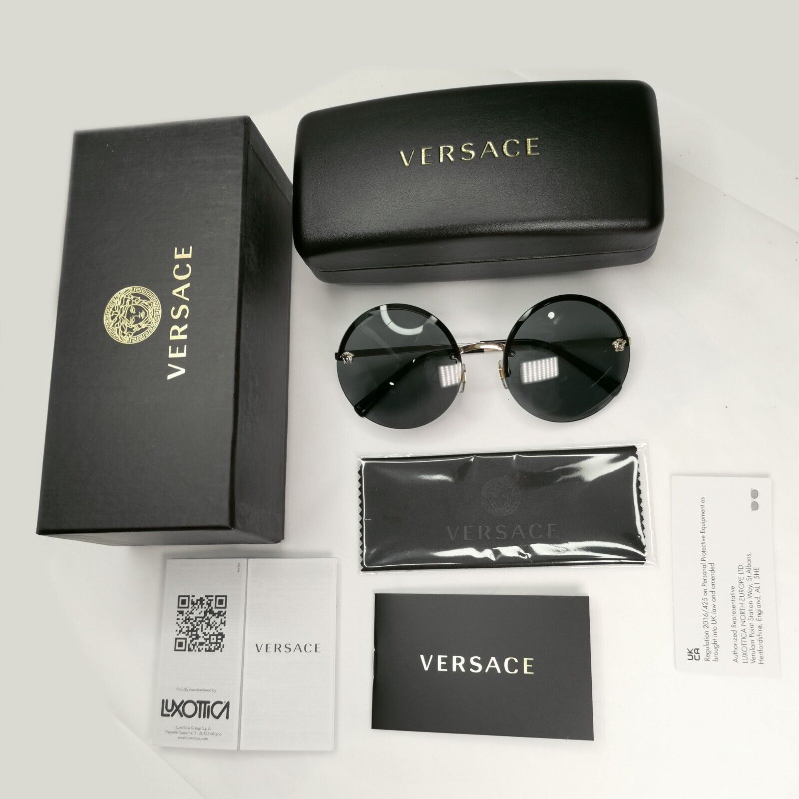 Versace Sunglasses Gold Black Round Medusa Rimless Metal MOD VE 2176 1252/87