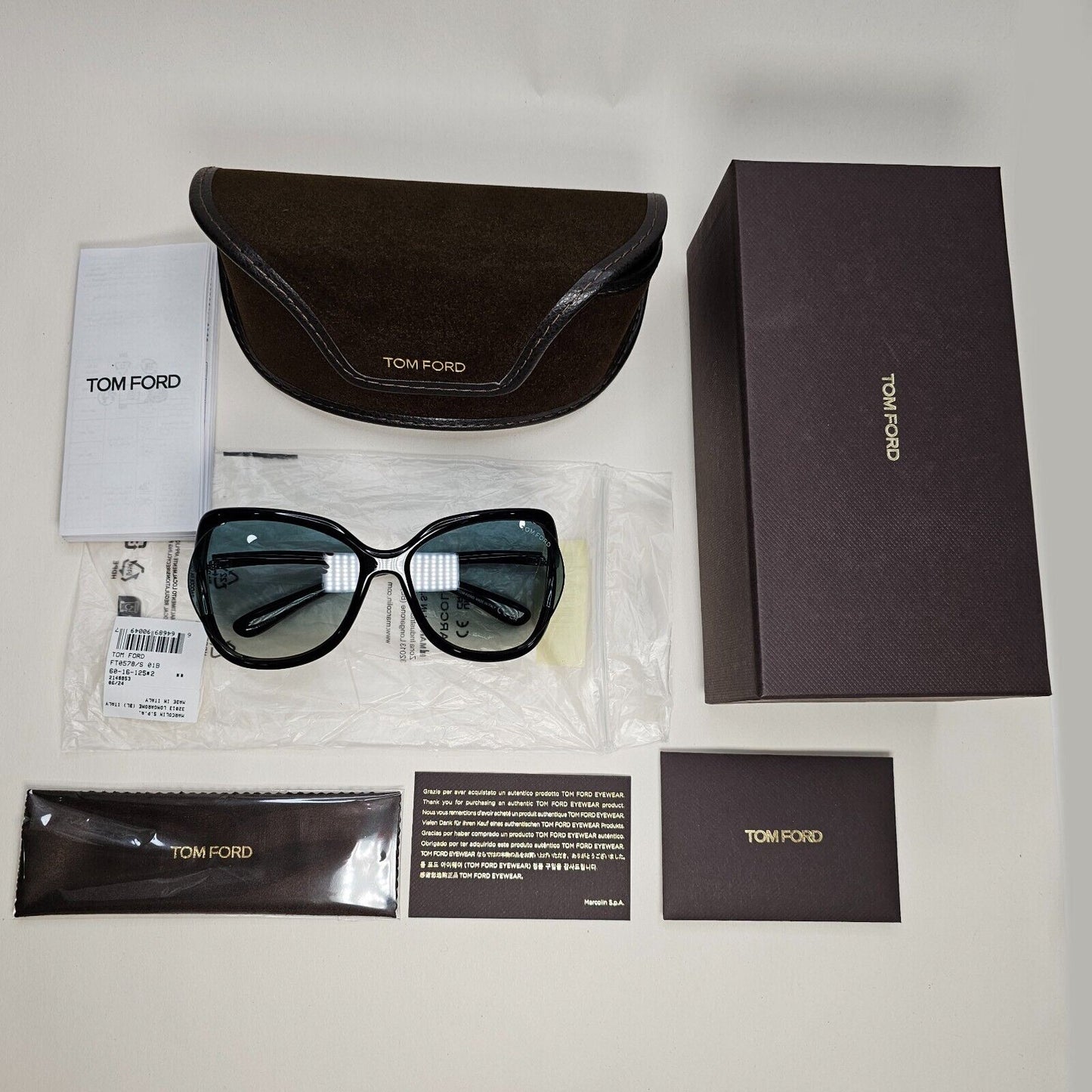 Tom Ford Sunglasses Anouk-02 Black Green Grey Gradient Square FT0578 TF 578 01B