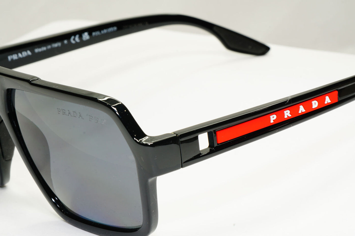 Prada Polarized Sunglasses Black Glossy Square Pilot PS01XS SPS 01X 1AB-02G