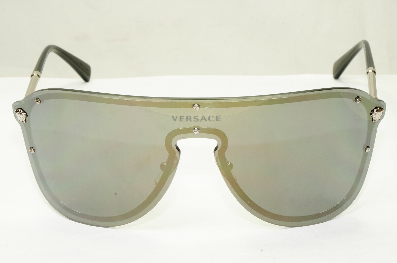 Versace Sunglasses Shield Visor Mask Gold Mirror Silver Unisex MOD 2180 1000/5A