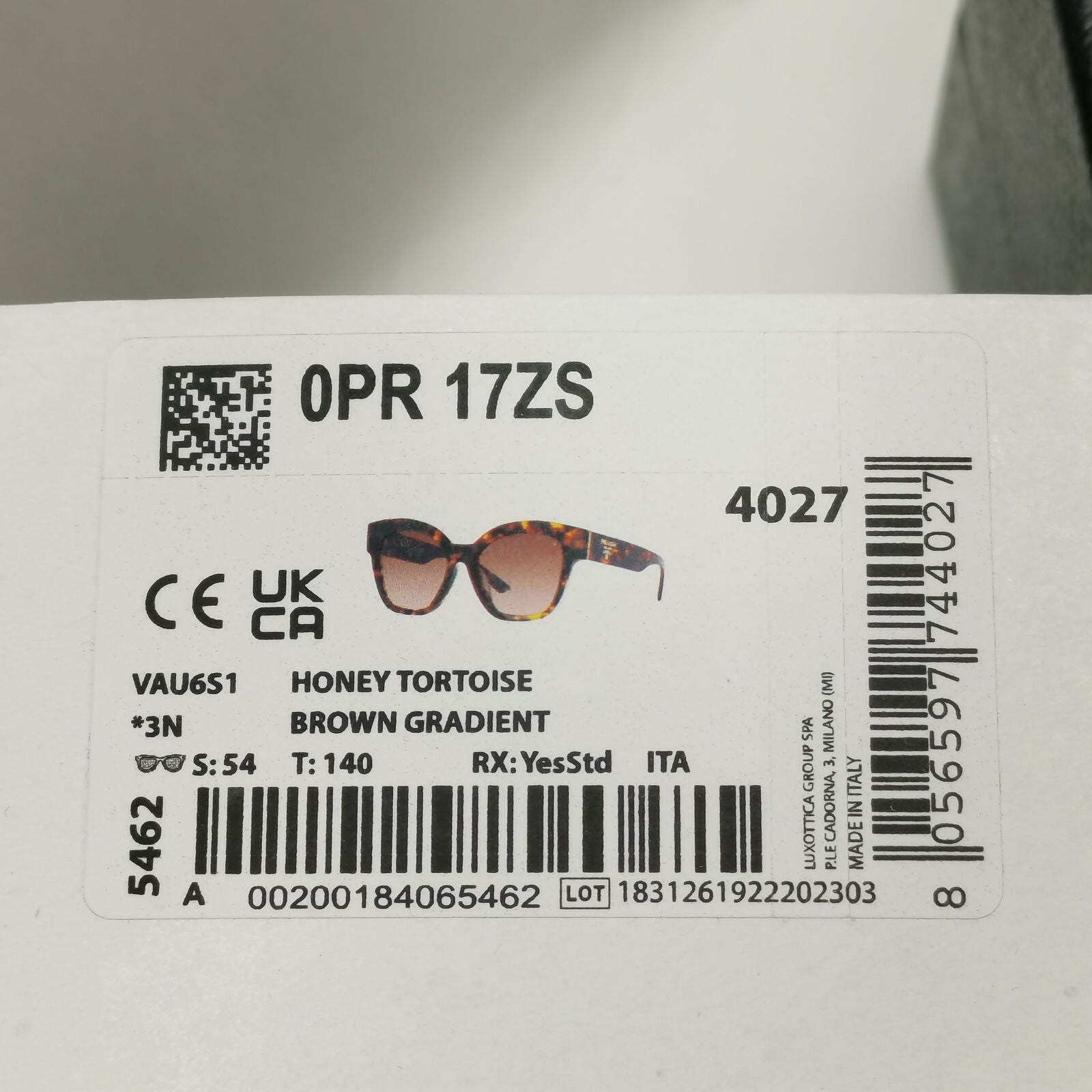 Prada Sunglasses Honey Brown Tortoiseshell Square PR17ZS SPR 17Z VAU-6S1 54mm