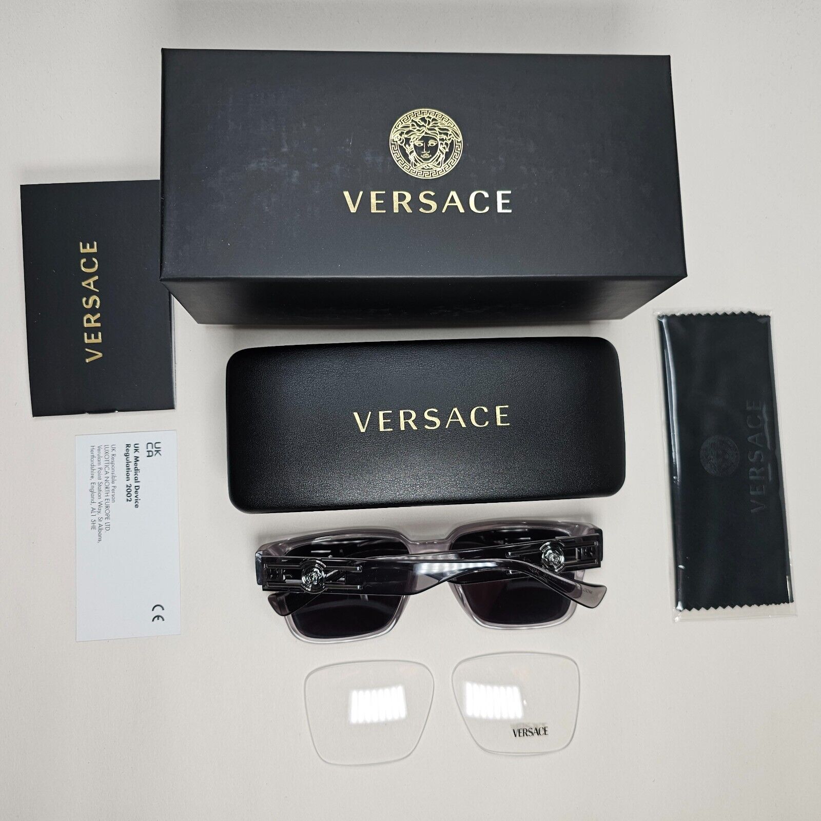 Versace Sunglasses Black Grey Transparent Square Medusa MOD VE 3346 593 55mm