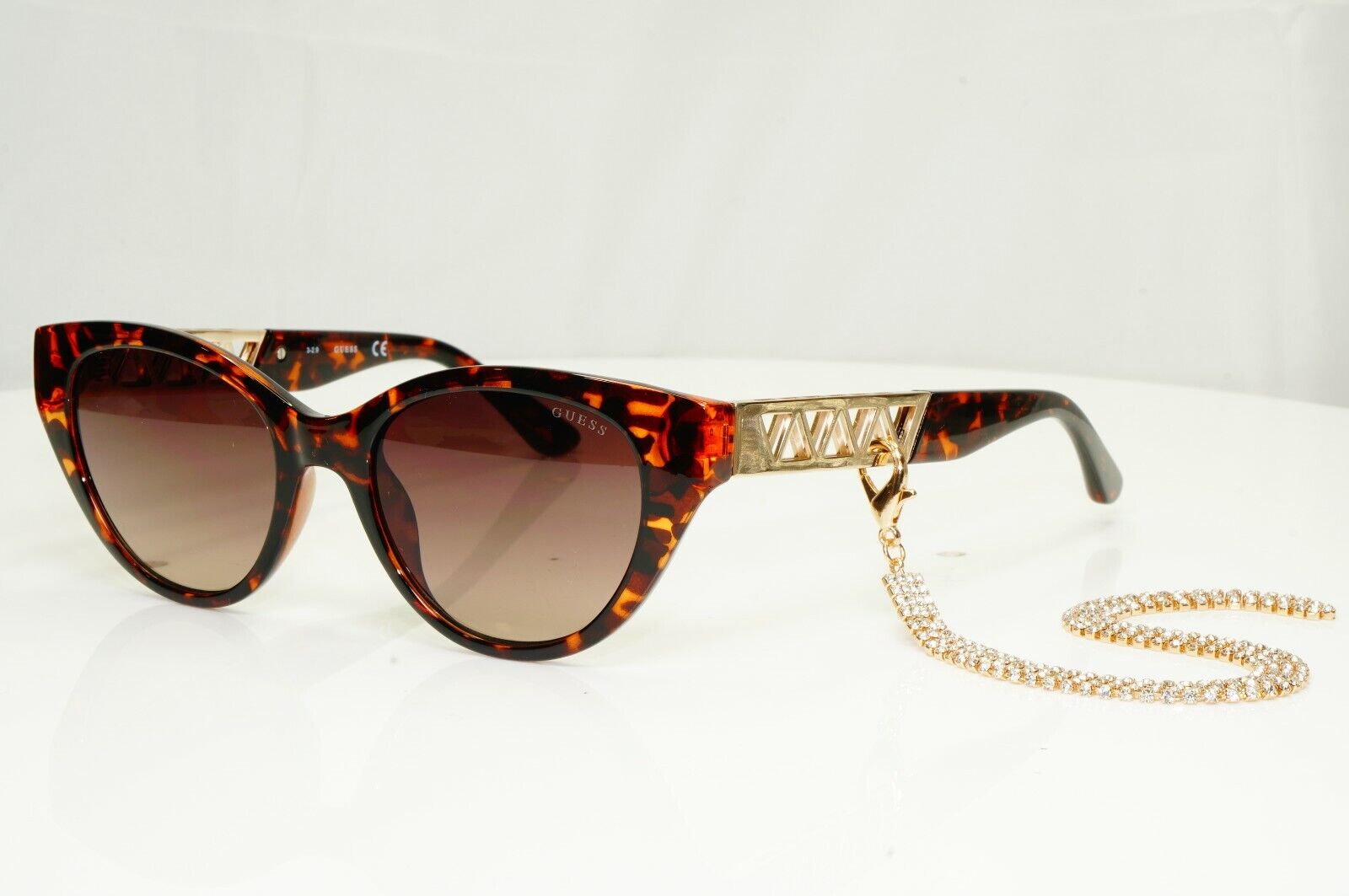 Authentic GUESS Womens Sunglasses Brown Gold Crystal Diamante Chain GU 7690 52F