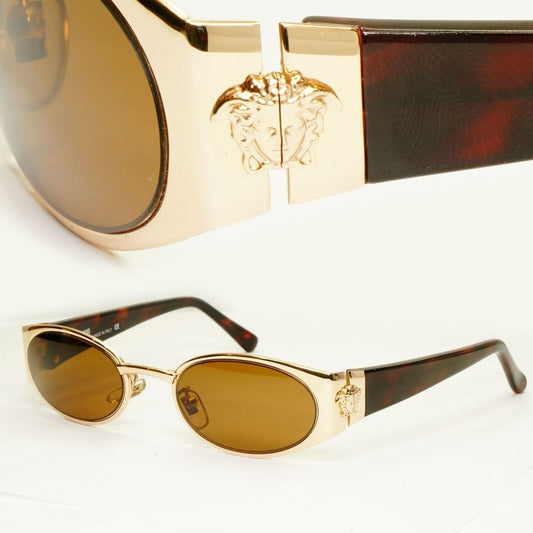 Gianni Versace 1996 Vintage Gold Brown Medusa Metal Sunglasses MOD X30 COL 030