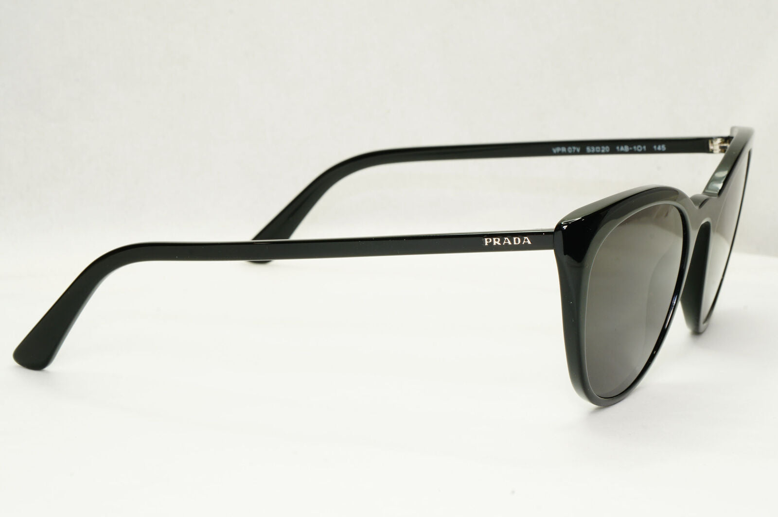 Prada Sunglasses Black Cat Eye Glossy Womens Fashion PR07VV VPR 07V 1AB-1O1 53mm