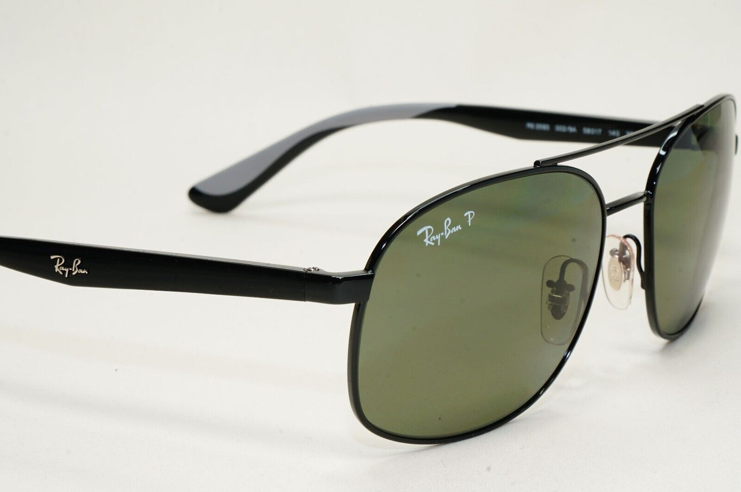Ray-Ban Sunglasses Polarized Pilot Black Green Metal RB 3593 002/9A 58mm