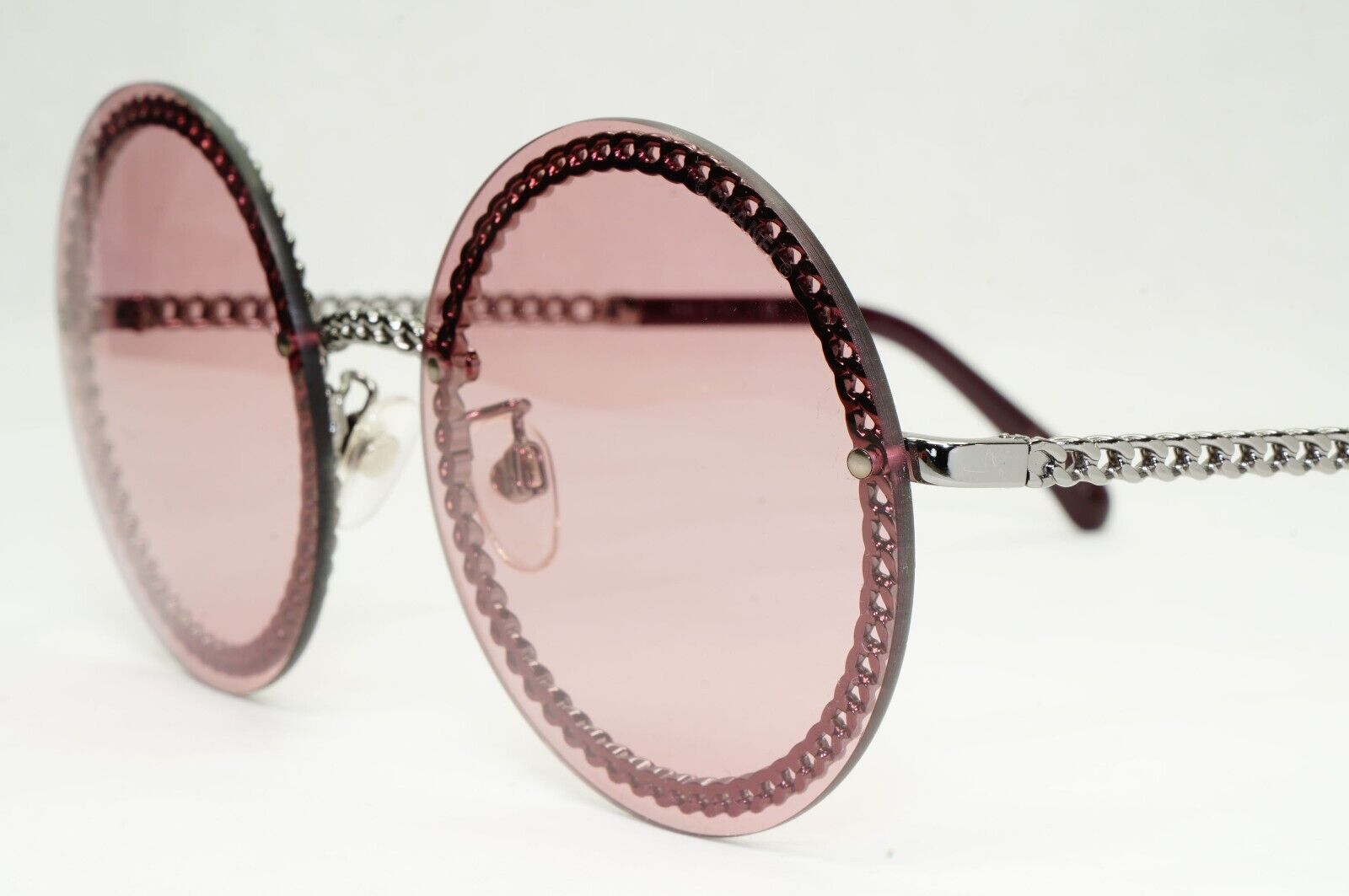Chanel Sunglasses Chain Round Pink Red Burgundy Silver 4245 C.108/D8 041223 [B]