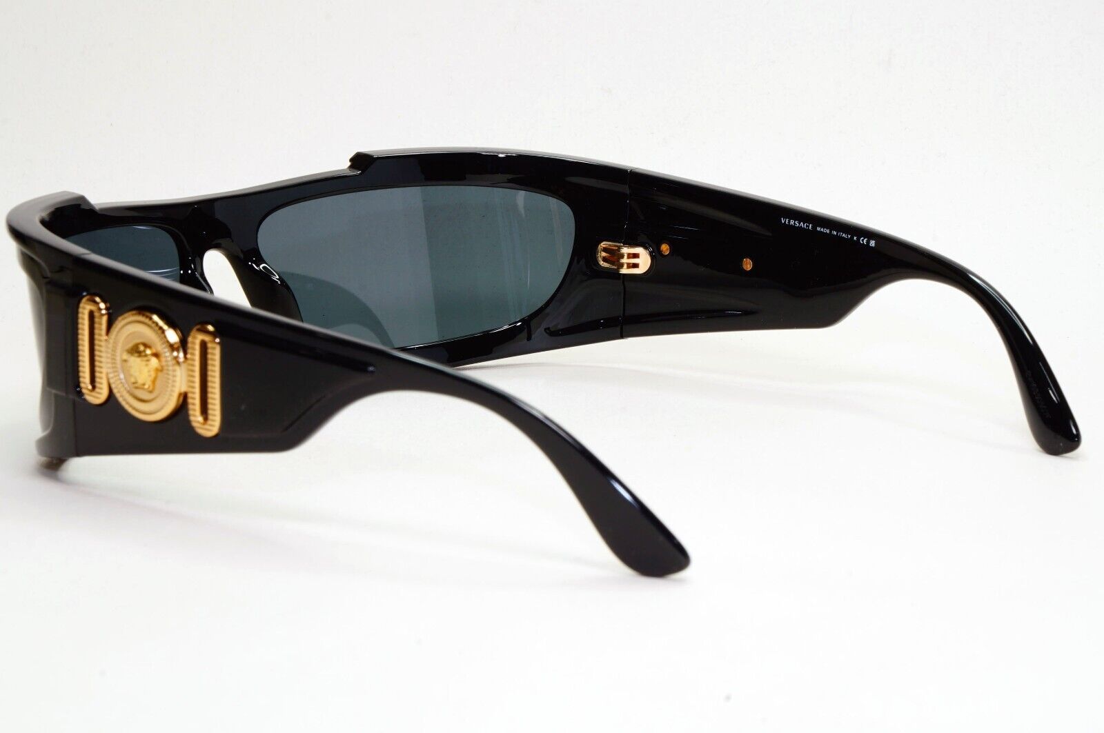 Versace Sunglasses Black Gold Medusa Glossy Wrap MOD VE 4446 5360/87