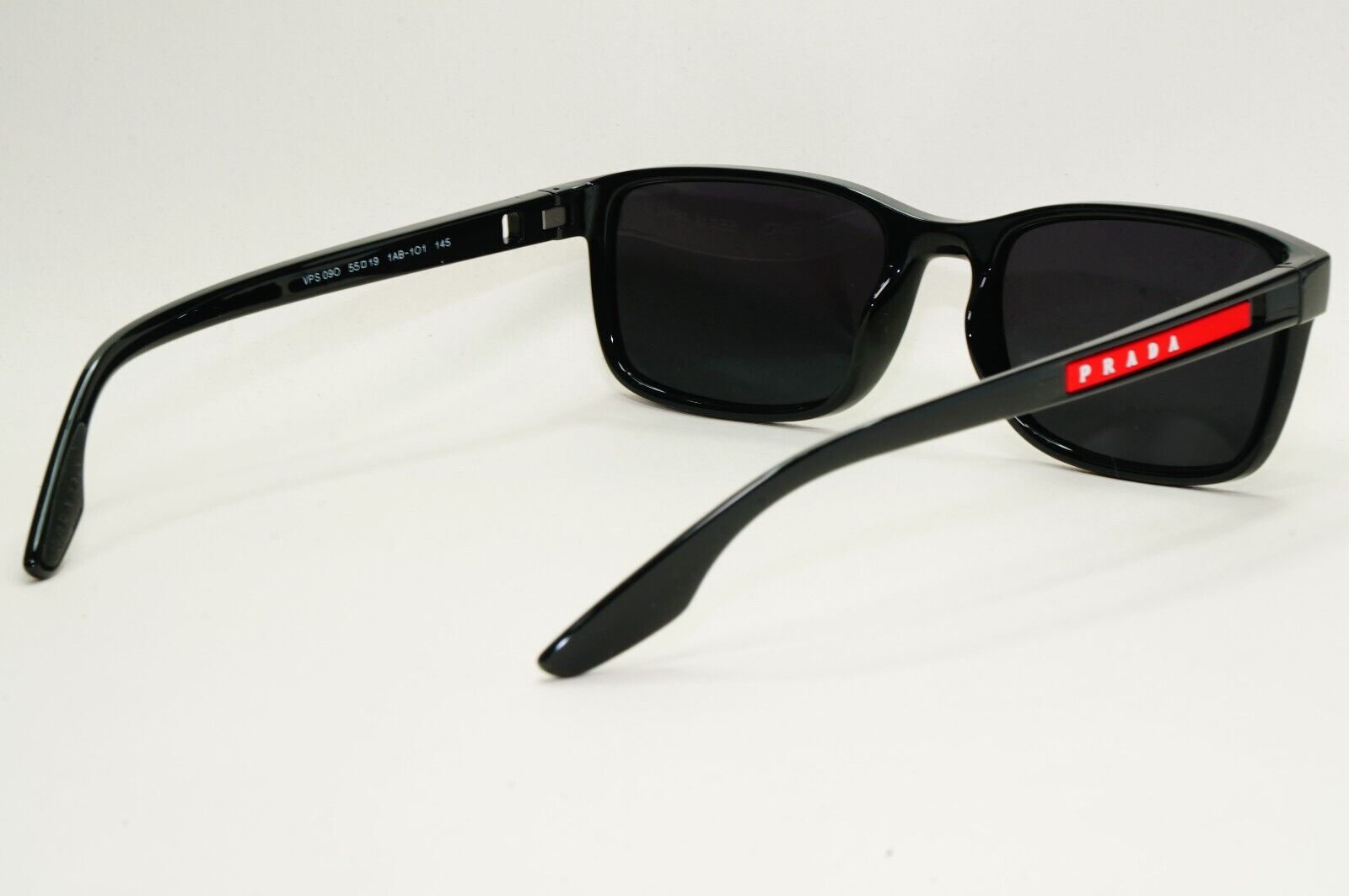 Prada Sunglasses Black Glossy Square Red Linea Rossa PS09OV VPS 09O 1AB-1O1 55mm