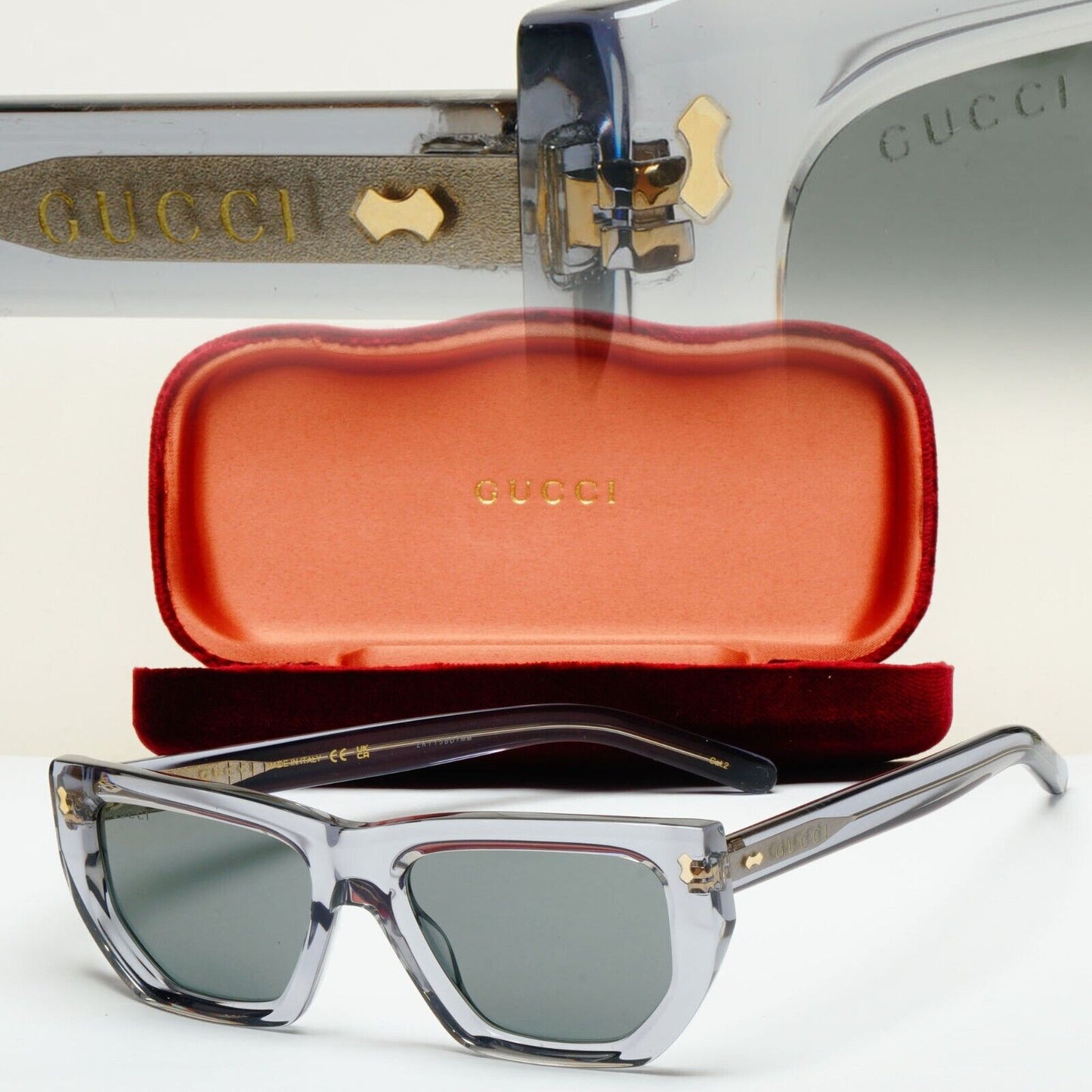 Gucci Sunglasses 2024 Grey Transparent Crystal Square GG1520S 004 53mm 180125