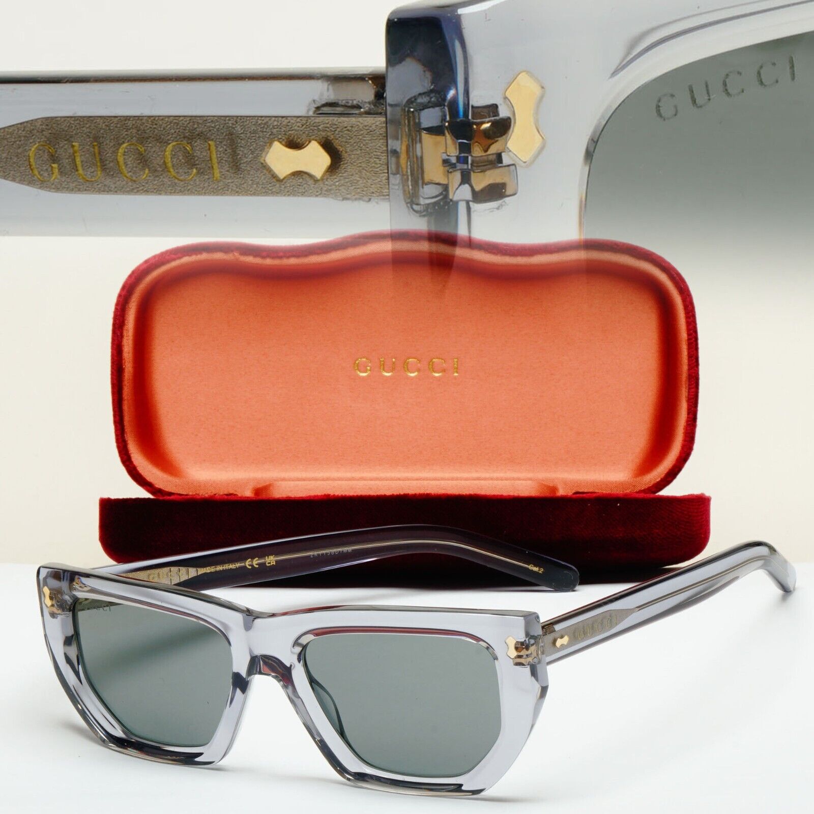 Gucci Sunglasses 2024 Grey Transparent Crystal Square GG1520S 004 53mm 180125