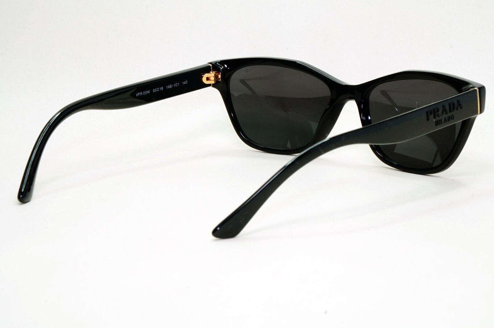 Prada Sunglasses Black Glossy Cat Eye Womens PR03WV VPR 03W 1AB-1O1 53mm
