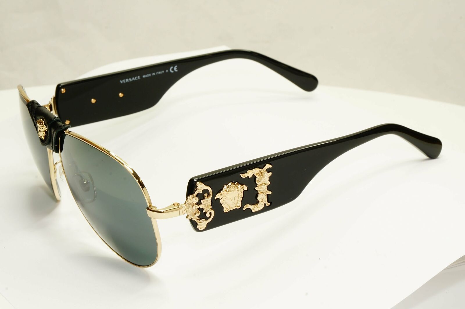 Versace Gold Medusa Sunglasses Metal Pilot Grey Mirror Black MOD 2150 Q 1252/6G