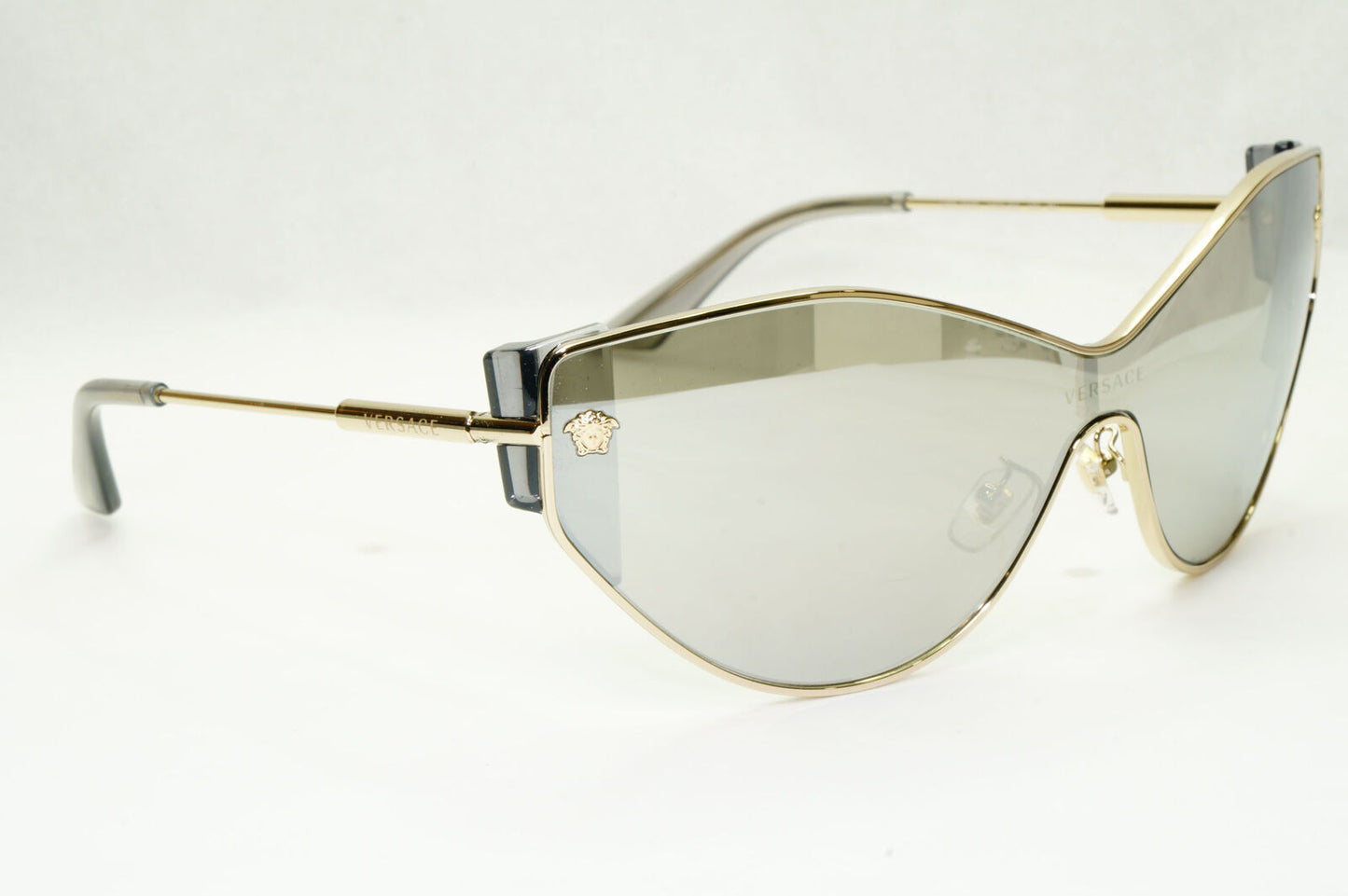 Versace Sunglasses Silver Gold Medusa Shield Mirror Visor MOD 2239 1252/6G