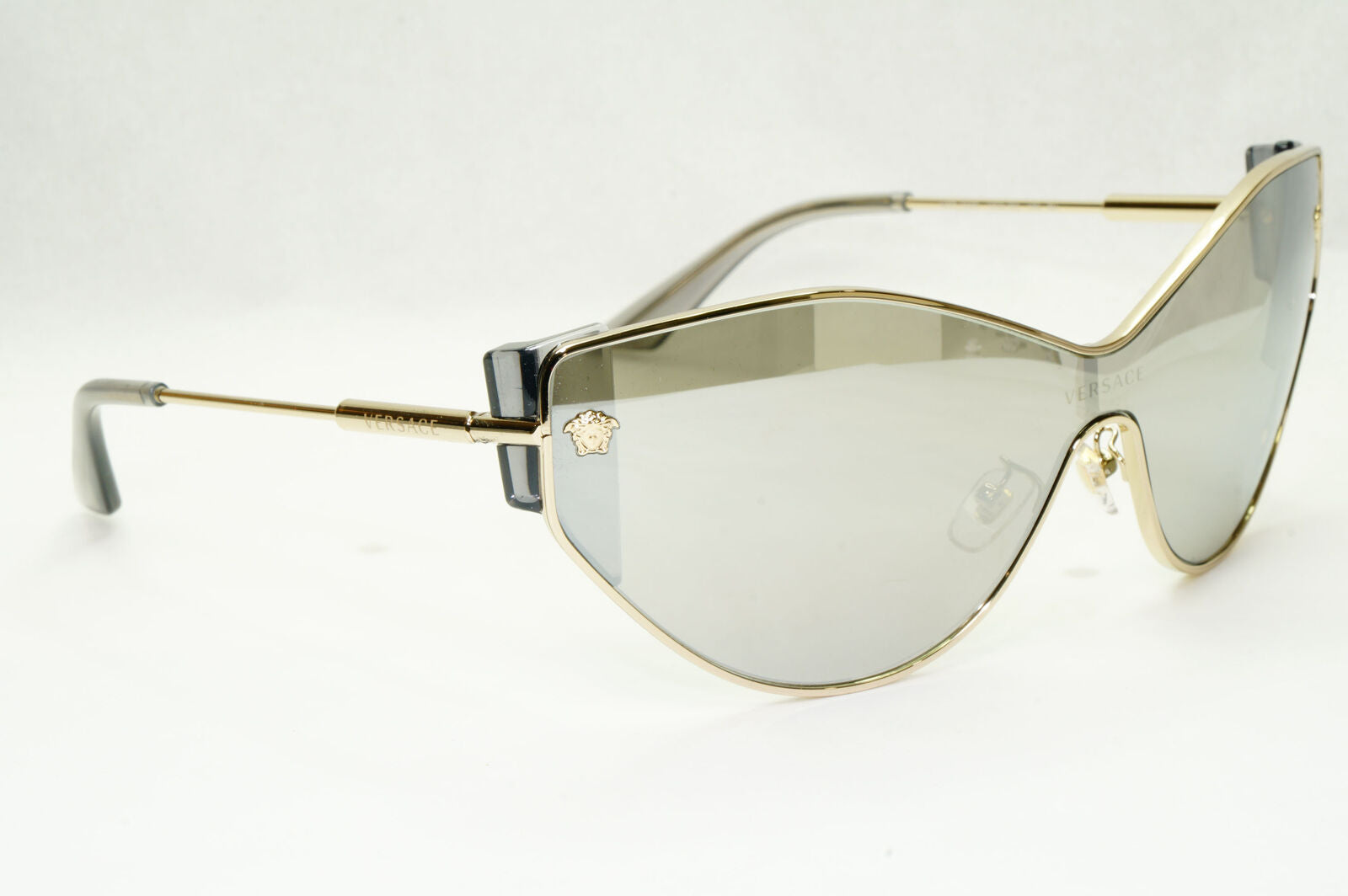 Versace Sunglasses Silver Gold Medusa Shield Mirror Visor MOD 2239 1252/6G