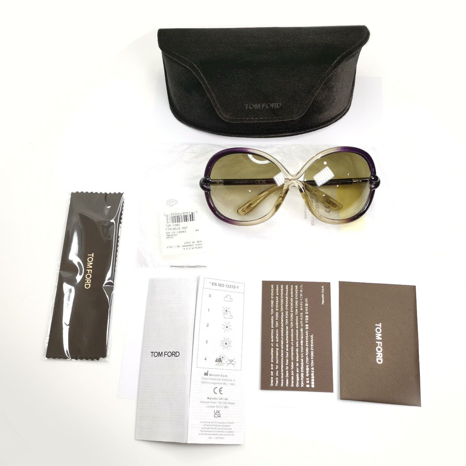 Tom Ford Oversized Sunglasses Knot Brown Gradient Purple TF 185 Sonja 95P 37809
