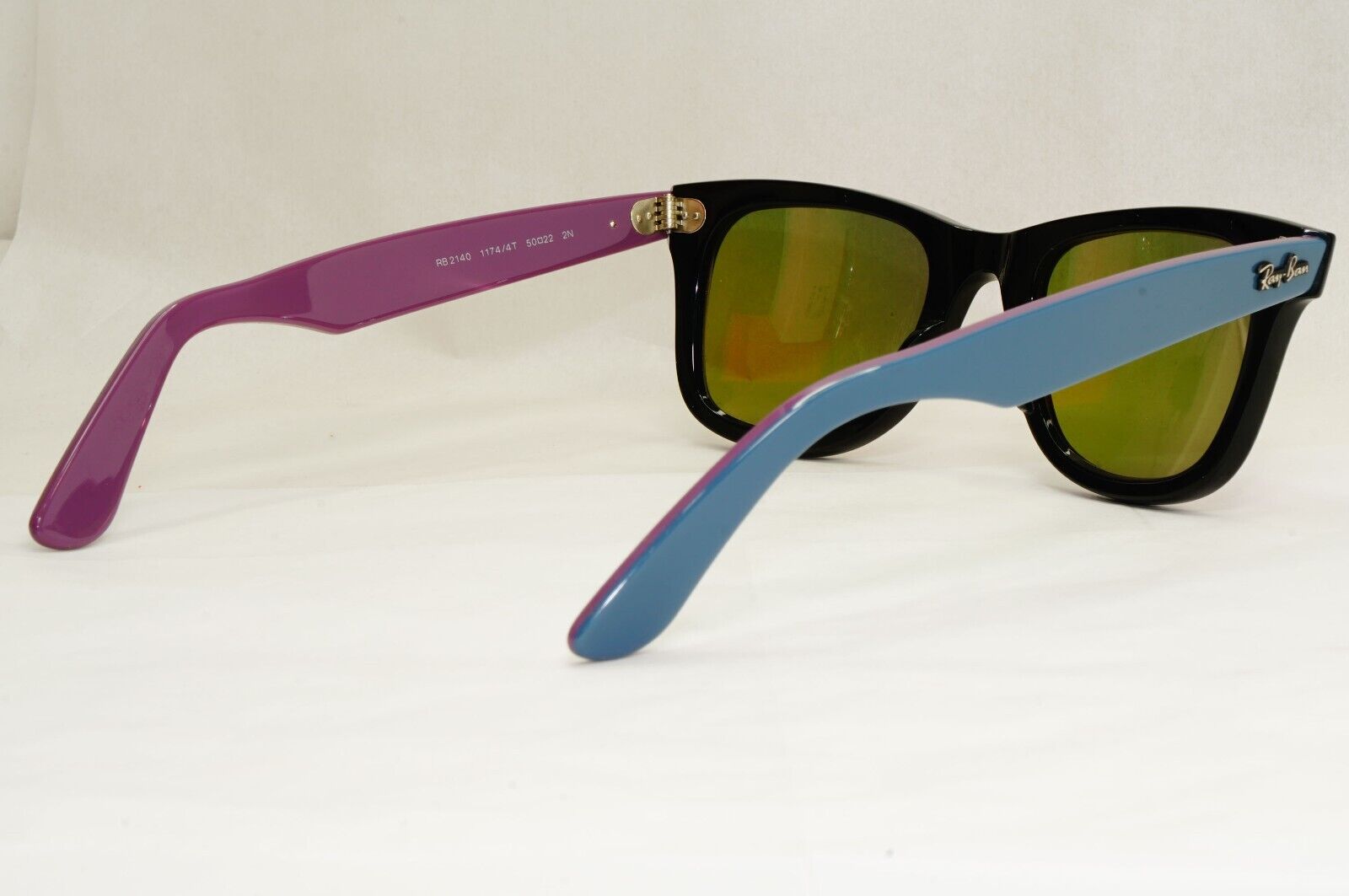 Ray-Ban Sunglasses Wayfarer Black Blue Mirror Violet Fuxia RB 2140 1174/4T 50mm