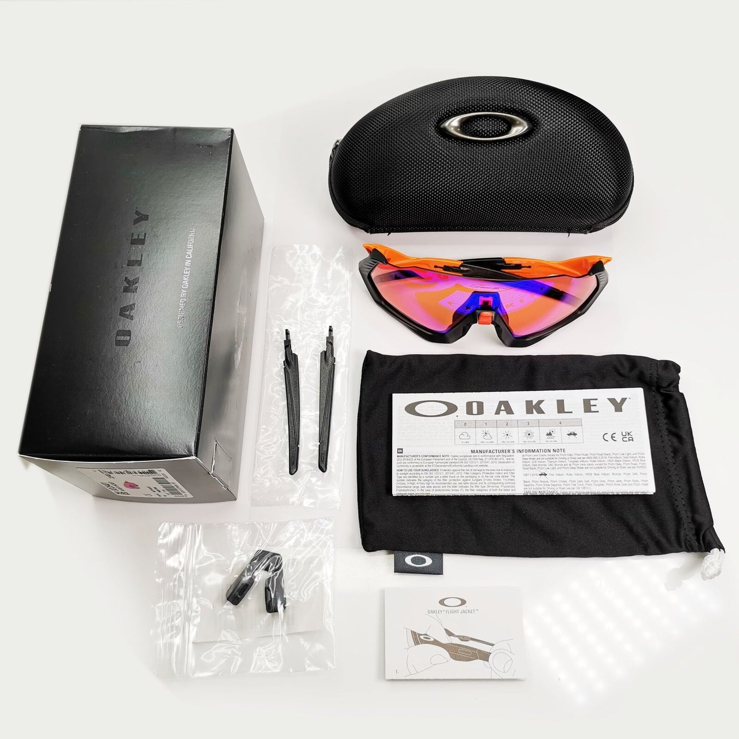 Oakley Flight Jacket Sunglasses Shield Black Orange Prizm Trail OO 9401 0437