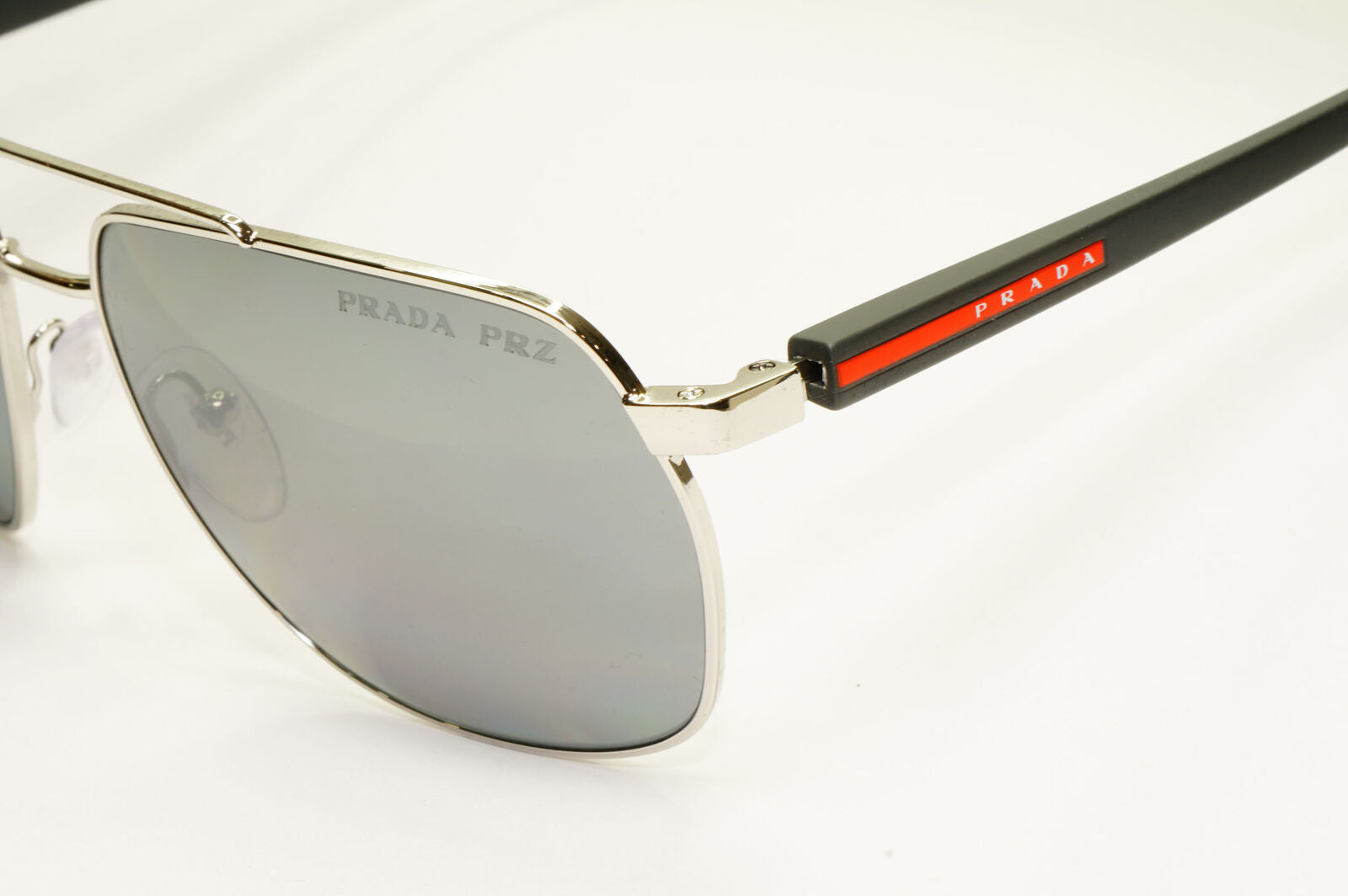 Prada Silver Black Polarised Sunglasses Pilot Mens Square SPS 55V PS55VS 1BC-07H