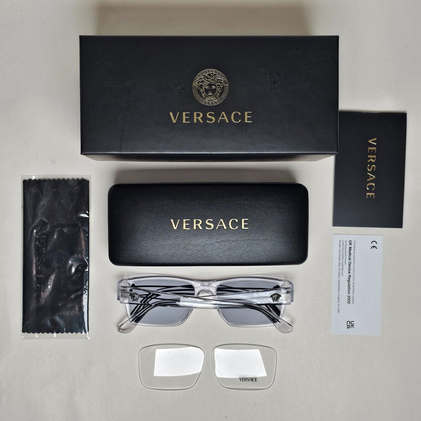 Versace Sunglasses Black Crystal Transparent Medusa Square MOD VE 3342 148 55mm