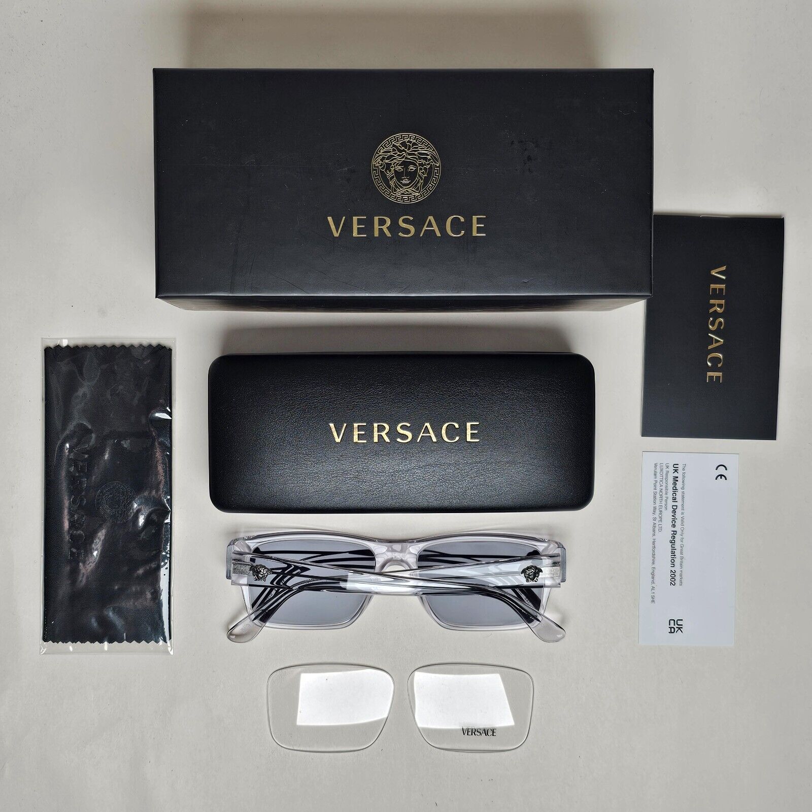 Versace Sunglasses Black Crystal Transparent Medusa Square MOD VE 3342 148 55mm