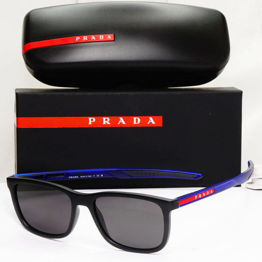 Prada Sunglasses Black Blue Square Red Stripe PS07OV VPS 07O 15C-1O1 54mm