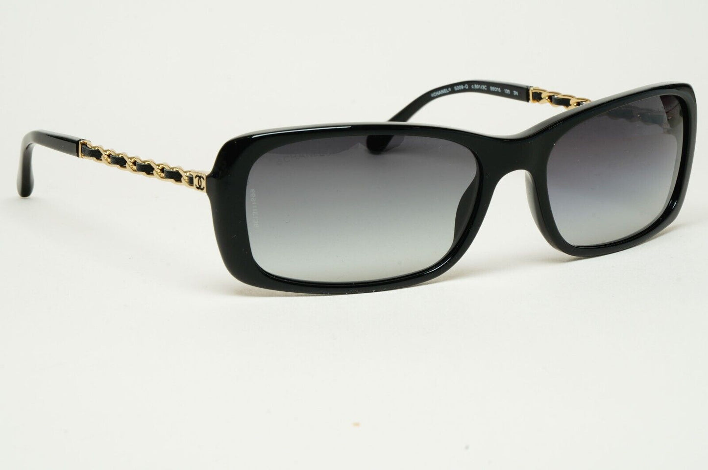 Chanel Sunglasses Black Gold Leather Chain Rectangle 5209-Q c.501/3C 050225