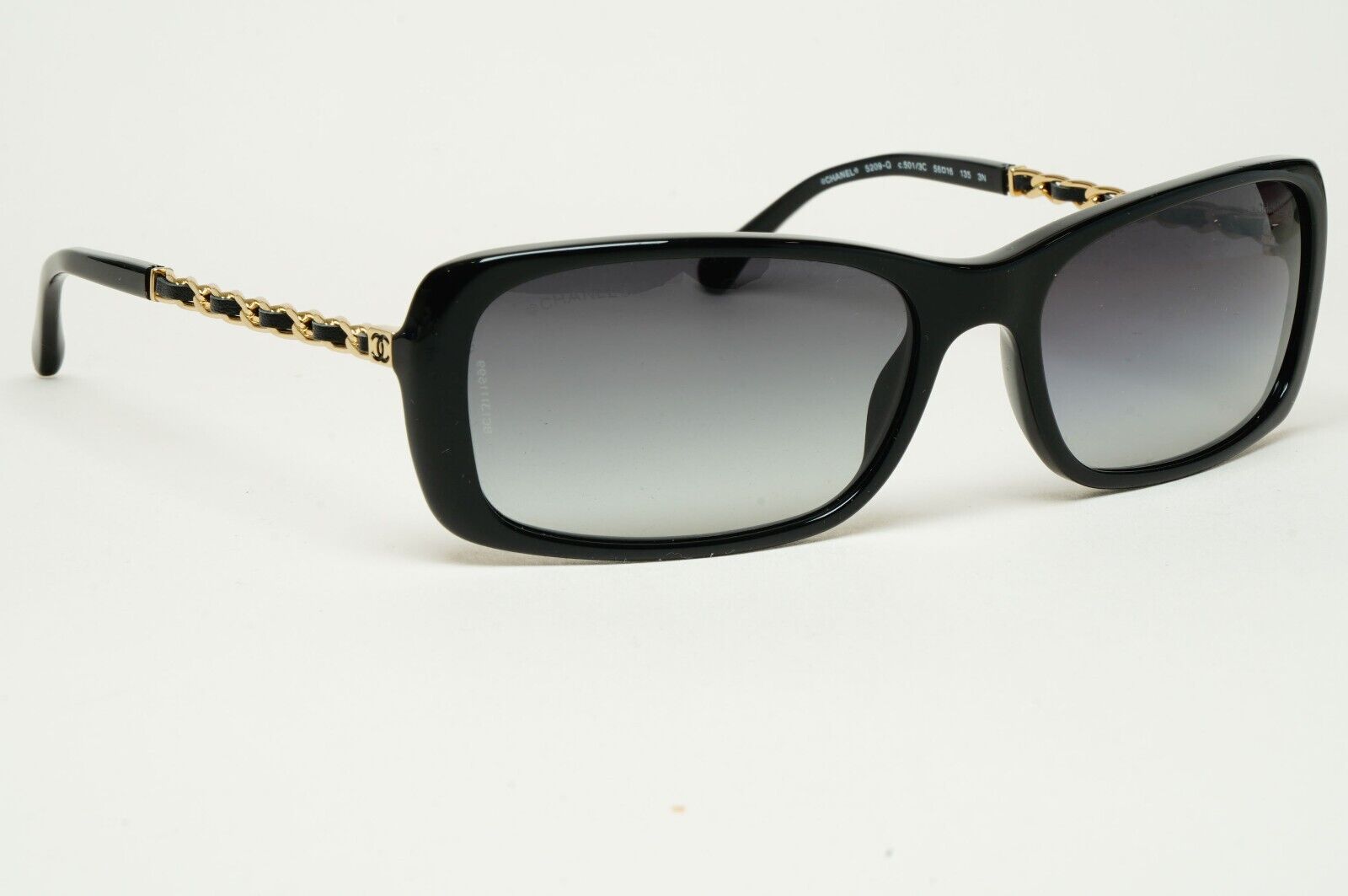 Chanel Sunglasses Black Gold Leather Chain Rectangle 5209-Q c.501/3C 050225