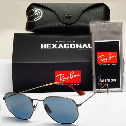 Ray-Ban Sunglasses Hexagonal Titanium Polarised Grey Blue RB 8148 9208/T0 54mm