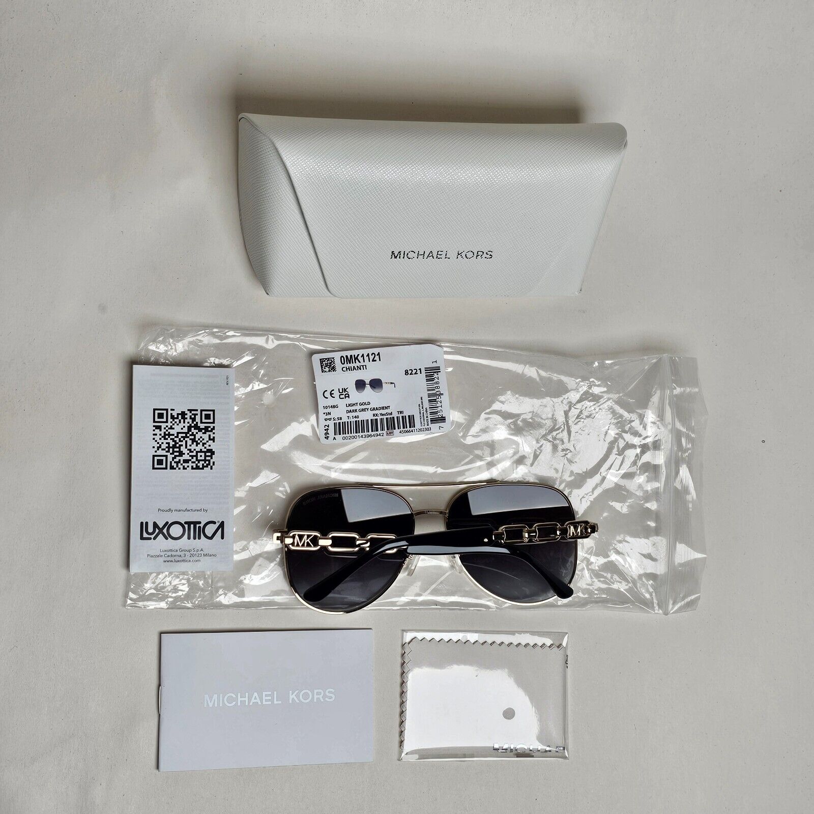 Michael Kors Sunglasses Gold Pilot Grey Gradient Metal MK 1121 Chianti 1014/8G