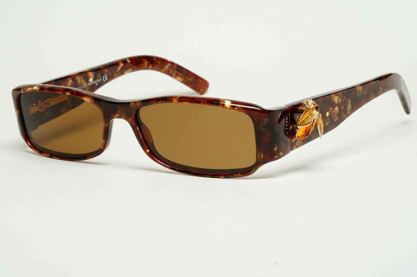 Gucci Sunglasses 2004 Vintage Gold Bee Brown Havana Rectangle GG 2904 EGQ 52mm A