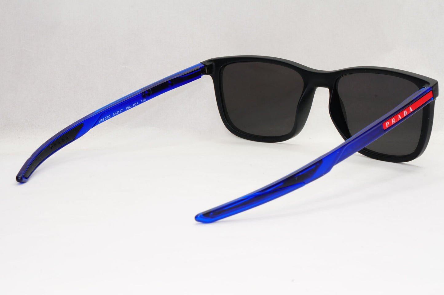 Prada Sunglasses Black Blue Square Red Stripe PS07OV VPS 07O 15C-1O1 54mm