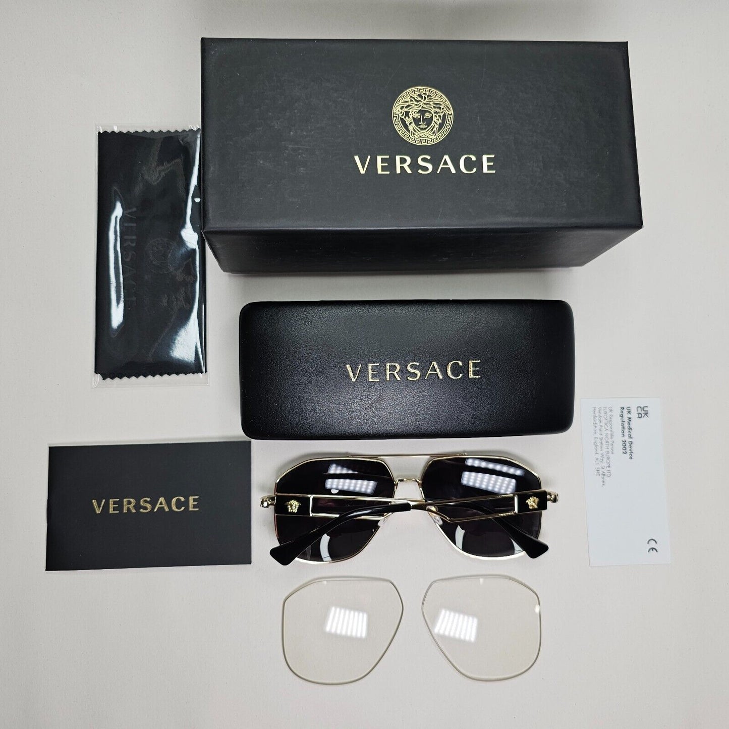 Versace Sunglasses Navigator Black Gold Pilot Metal Medusa MOD VE 1287 1002 59mm